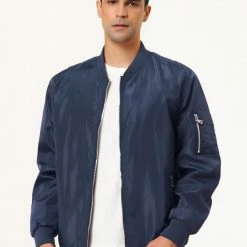 Allegra K Men's Windbreaker Slim Fit Lightweight Long Sleeved Zipper Bomber Jacket