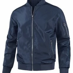 Allegra K Men's Windbreaker Slim Fit Lightweight Long Sleeved Zipper Bomber Jacket