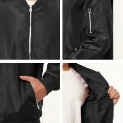 Allegra K Men's Windbreaker Slim Fit Lightweight Long Sleeved Zipper Bomber Jacket