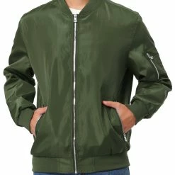 Allegra K Men's Windbreaker Slim Fit Lightweight Long Sleeved Zipper Bomber Jacket