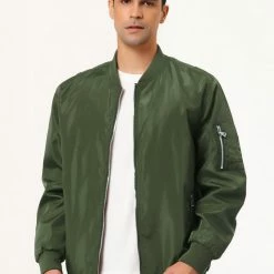 Allegra K Men's Windbreaker Slim Fit Lightweight Long Sleeved Zipper Bomber Jacket