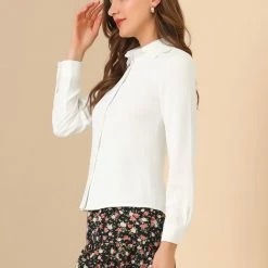 Allegra K Women's Textured Top Embroidered Collar Office Button Up Shirt 12 Allegra K Women's Textured Top Embroidered Collar Office Button Up Shirt