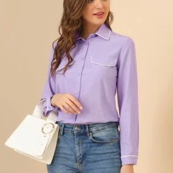 Allegra K Women's Elegant Long Sleeve Point Collar Top Button Down Shirt 11 Allegra K Women's Elegant Long Sleeve Point Collar Top Button Down Shirt