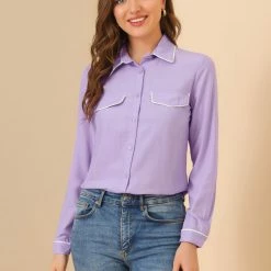 Allegra K Women's Elegant Long Sleeve Point Collar Top Button Down Shirt 12 Allegra K Women's Elegant Long Sleeve Point Collar Top Button Down Shirt