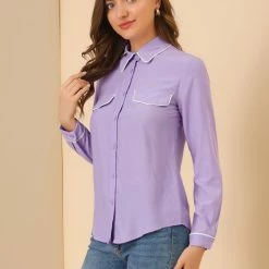 Allegra K Women's Elegant Long Sleeve Point Collar Top Button Down Shirt 13 Allegra K Women's Elegant Long Sleeve Point Collar Top Button Down Shirt