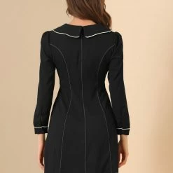 Allegra K Women's Contrast Trim Peter Pan Collar Button Front Shirtdress