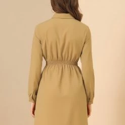 Allegra K Women's Smocked Waist A-Line Button Closure Business Casual Shirt Dress 14 Allegra K Women's Smocked Waist A-Line Button Closure Business Casual Shirt Dress