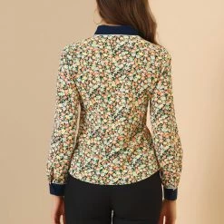 Allegra K Women's Floral Printed Button Up Contrast Color Long Sleeve Work Office Shirt Top 44 Allegra K Women's Floral Printed Button Up Contrast Color Long Sleeve Work Office Shirt Top