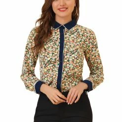Allegra K Women's Floral Printed Button Up Contrast Color Long Sleeve Work Office Shirt Top 40 Allegra K Women's Floral Printed Button Up Contrast Color Long Sleeve Work Office Shirt Top