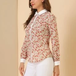 Allegra K Women's Floral Printed Button Up Contrast Color Long Sleeve Work Office Shirt Top 49 Allegra K Women's Floral Printed Button Up Contrast Color Long Sleeve Work Office Shirt Top