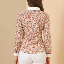 Allegra K Women's Floral Printed Button Up Contrast Color Long Sleeve Work Office Shirt Top 50 Allegra K Women's Floral Printed Button Up Contrast Color Long Sleeve Work Office Shirt Top