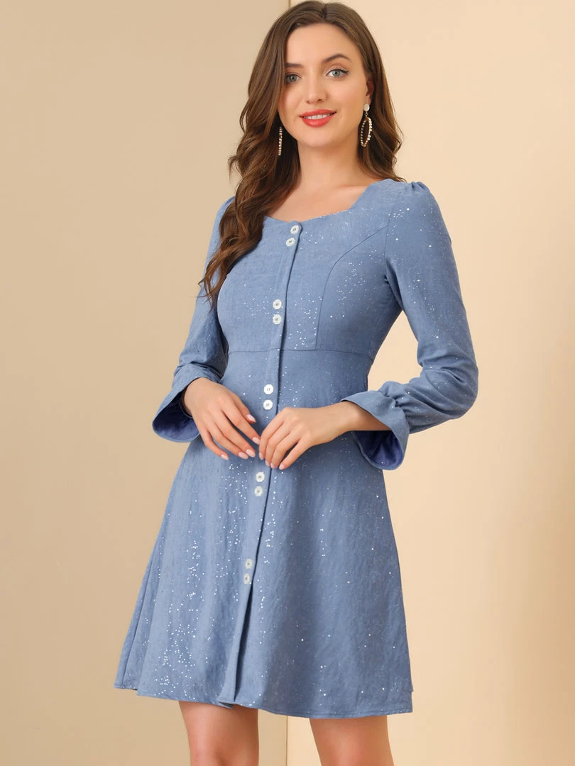 Allegra K Women's Casual Button Down Long Sleeve Elegant A-line Fall Dress 5 Allegra K Women's Casual Button Down Long Sleeve Elegant A-line Fall Dress