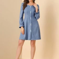 Allegra K Women's Casual Button Down Long Sleeve Elegant A-line Fall Dress 12 Allegra K Women's Casual Button Down Long Sleeve Elegant A-line Fall Dress