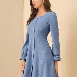 Allegra K Women's Casual Button Down Long Sleeve Elegant A-line Fall Dress 13 Allegra K Women's Casual Button Down Long Sleeve Elegant A-line Fall Dress