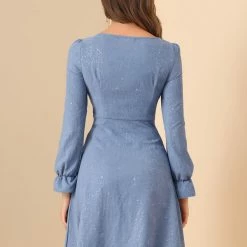 Allegra K Women's Casual Button Down Long Sleeve Elegant A-line Fall Dress 14 Allegra K Women's Casual Button Down Long Sleeve Elegant A-line Fall Dress