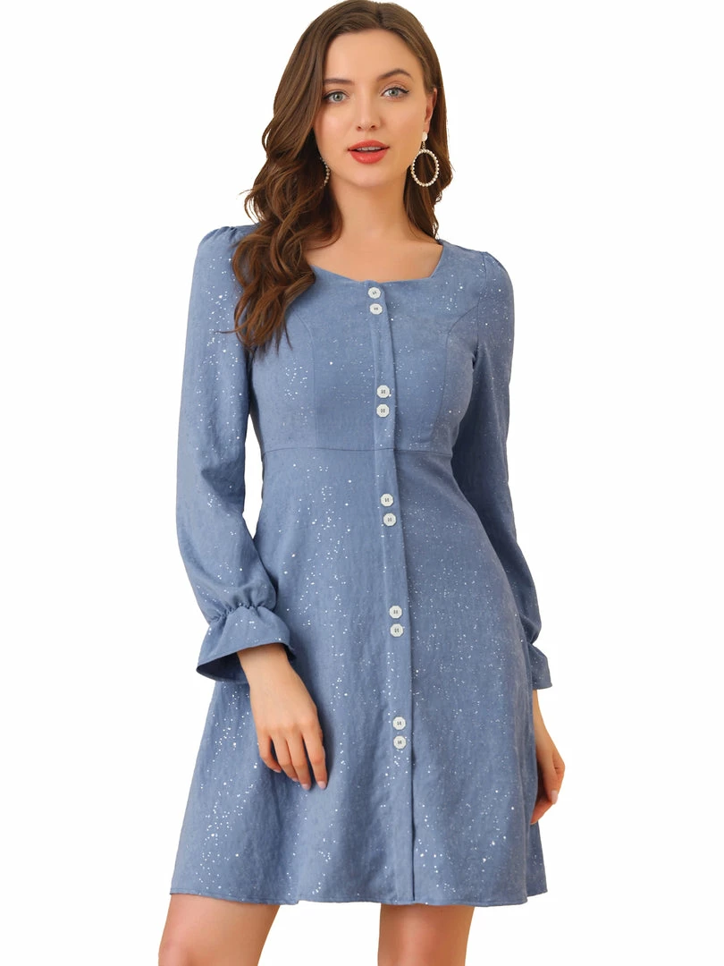 Allegra K Women's Casual Button Down Long Sleeve Elegant A-line Fall Dress 4 Allegra K Women's Casual Button Down Long Sleeve Elegant A-line Fall Dress