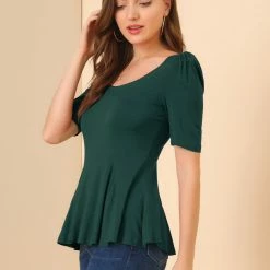 Allegra K Women's Short Sleeves Scoop Neck Casual Peplum Shirt Top 61 Allegra K Women's Short Sleeves Scoop Neck Casual Peplum Shirt Top