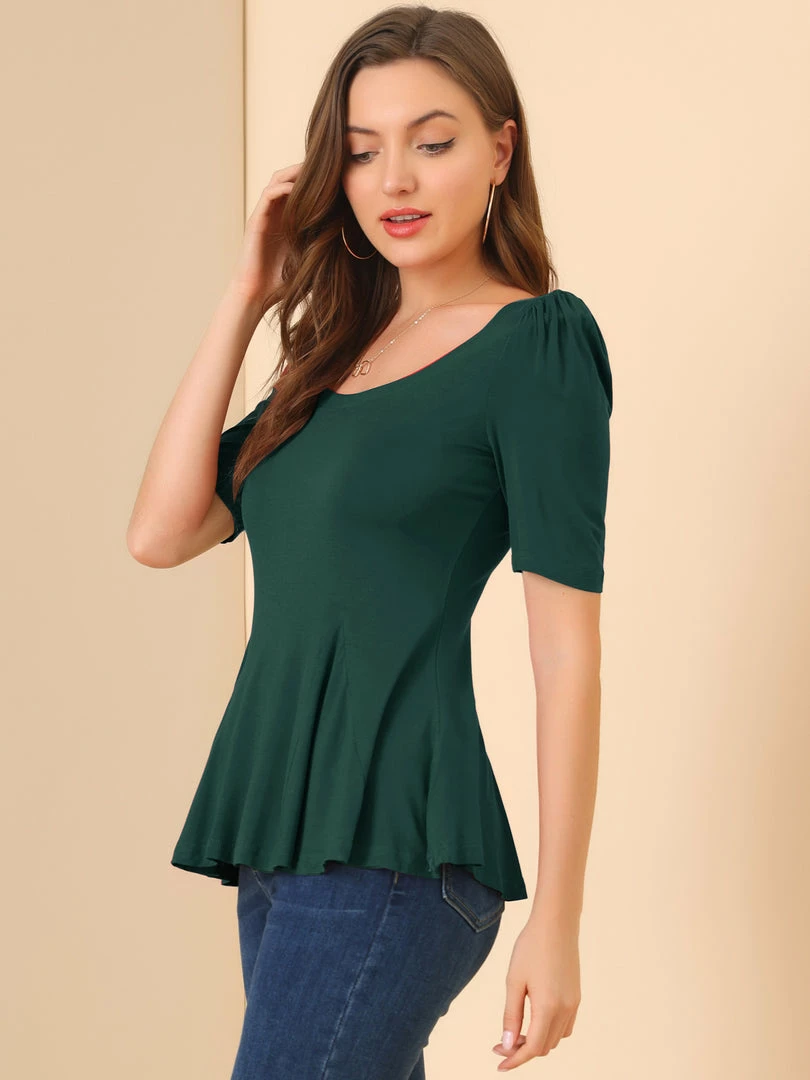 Allegra K Women's Short Sleeves Scoop Neck Casual Peplum Shirt Top 31 Allegra K Women's Short Sleeves Scoop Neck Casual Peplum Shirt Top