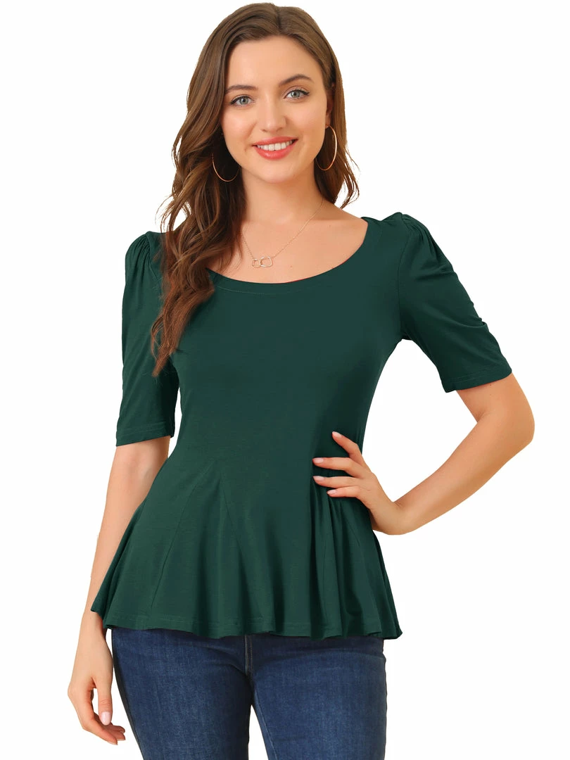 Allegra K Women's Short Sleeves Scoop Neck Casual Peplum Shirt Top 28 Allegra K Women's Short Sleeves Scoop Neck Casual Peplum Shirt Top