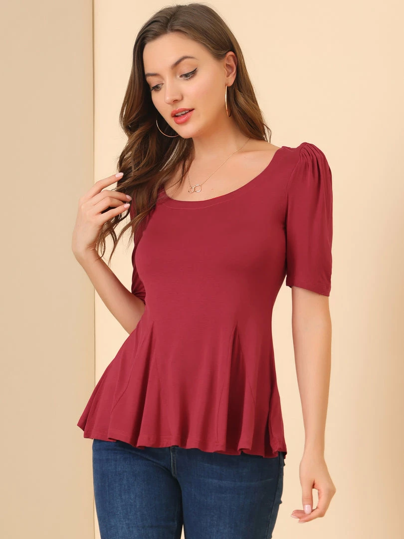 Allegra K Women's Short Sleeves Scoop Neck Casual Peplum Shirt Top 23 Allegra K Women's Short Sleeves Scoop Neck Casual Peplum Shirt Top