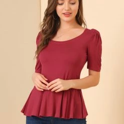 Allegra K Women's Short Sleeves Scoop Neck Casual Peplum Shirt Top 54 Allegra K Women's Short Sleeves Scoop Neck Casual Peplum Shirt Top
