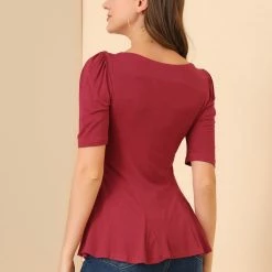 Allegra K Women's Short Sleeves Scoop Neck Casual Peplum Shirt Top 56 Allegra K Women's Short Sleeves Scoop Neck Casual Peplum Shirt Top
