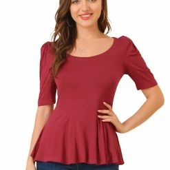 Allegra K Women's Short Sleeves Scoop Neck Casual Peplum Shirt Top 52 Allegra K Women's Short Sleeves Scoop Neck Casual Peplum Shirt Top