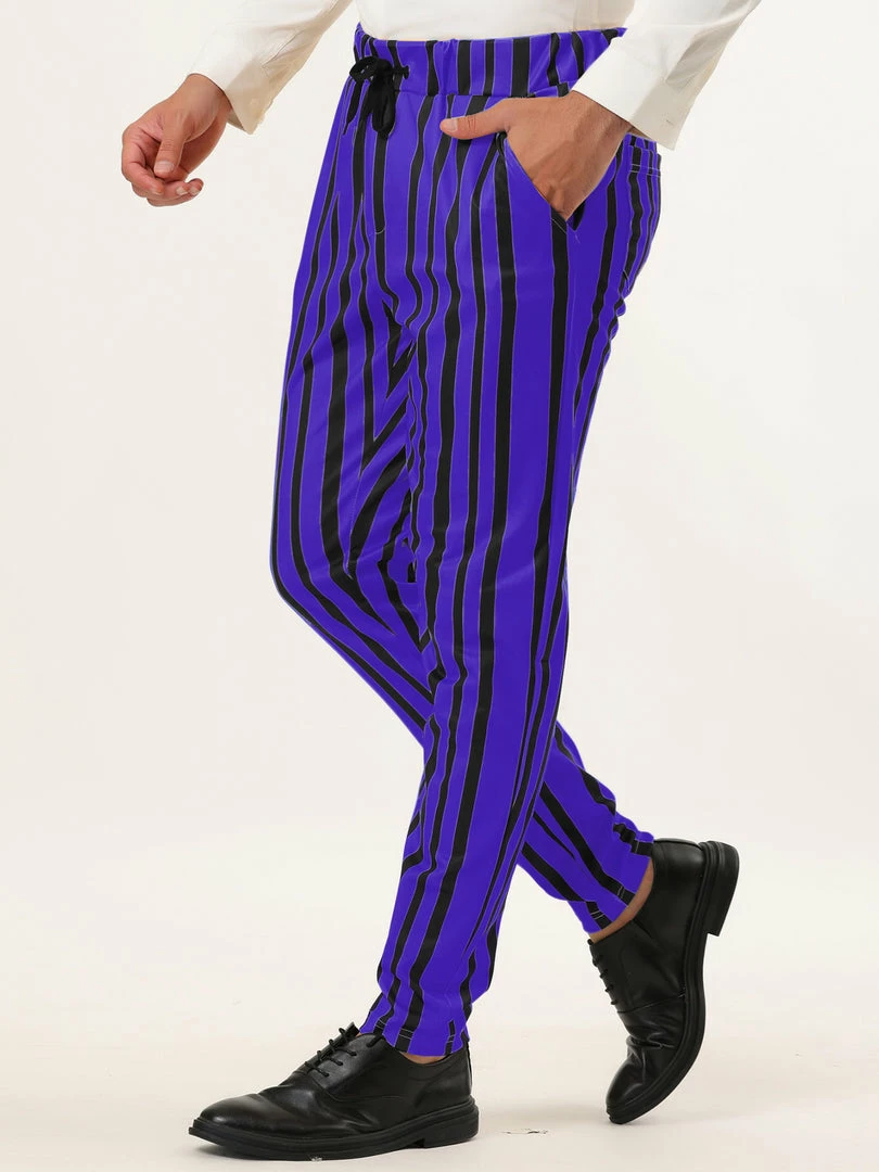 Allegra K Men's Business Striped Pants Color Block Drawstring Slim Fit Dress Trousers 5 Allegra K Men's Business Striped Pants Color Block Drawstring Slim Fit Dress Trousers