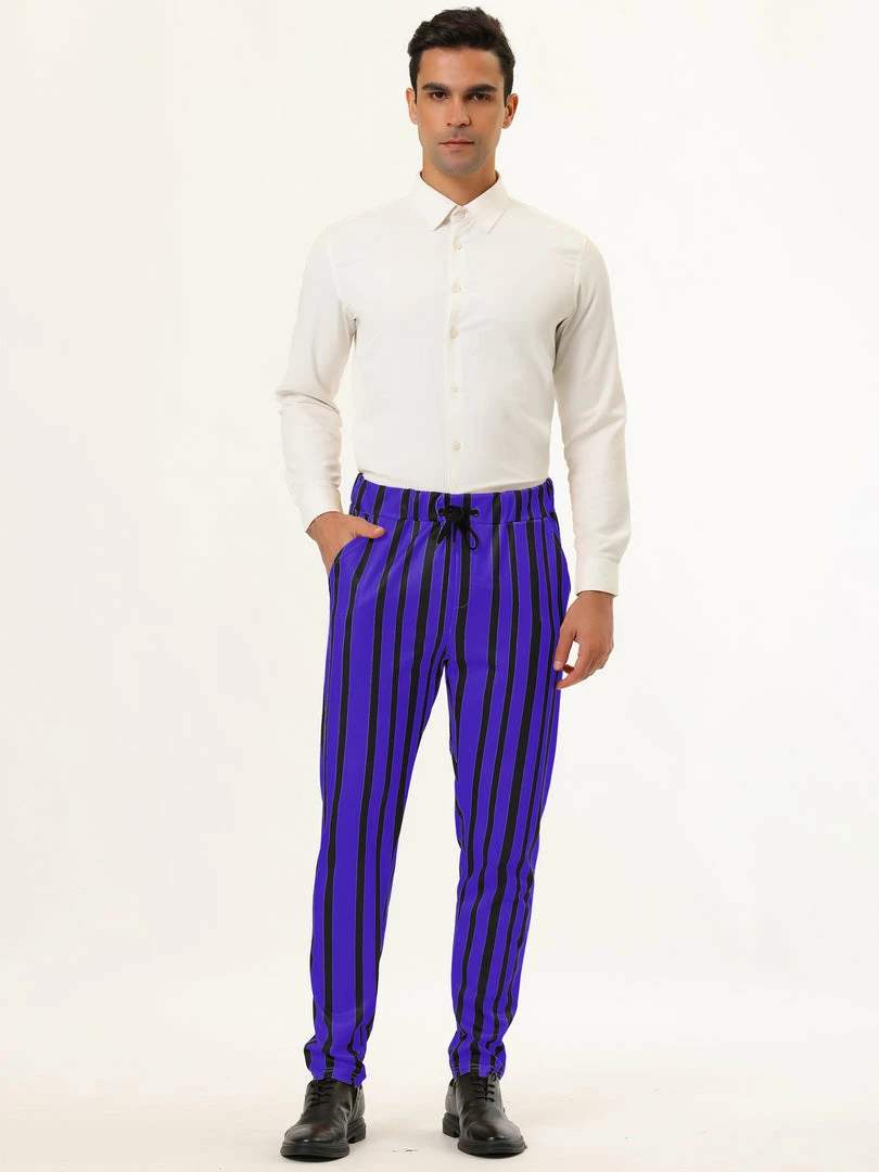 Allegra K Men's Business Striped Pants Color Block Drawstring Slim Fit Dress Trousers 6 Allegra K Men's Business Striped Pants Color Block Drawstring Slim Fit Dress Trousers