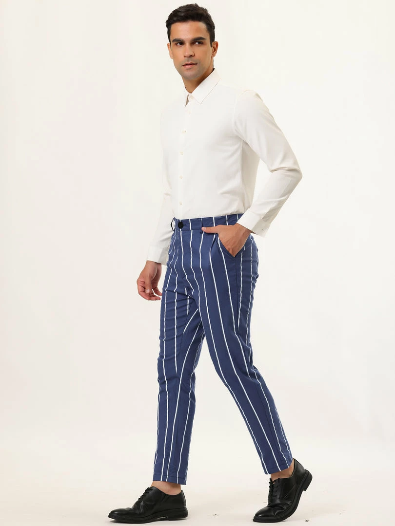 Allegra K Men's Dress Stripe Pants Slim Fit Flat Front Business Suit Trousers Pencil Pants 19 Allegra K Men's Dress Stripe Pants Slim Fit Flat Front Business Suit Trousers Pencil Pants
