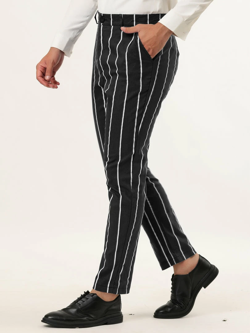 Allegra K Men's Dress Stripe Pants Slim Fit Flat Front Business Suit Trousers Pencil Pants 5 Allegra K Men's Dress Stripe Pants Slim Fit Flat Front Business Suit Trousers Pencil Pants