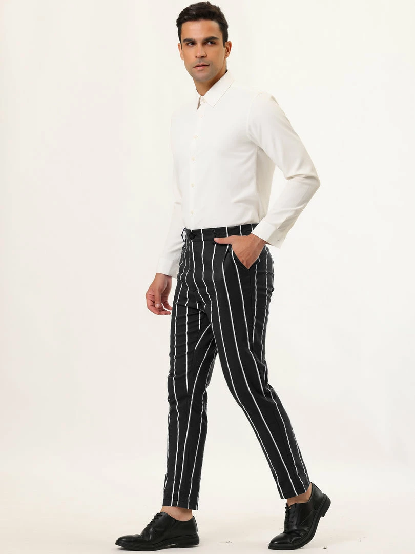 Allegra K Men's Dress Stripe Pants Slim Fit Flat Front Business Suit Trousers Pencil Pants 7 Allegra K Men's Dress Stripe Pants Slim Fit Flat Front Business Suit Trousers Pencil Pants