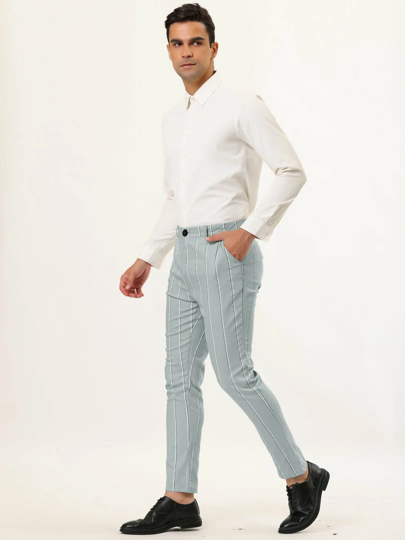 Allegra K Men's Dress Stripe Pants Slim Fit Flat Front Business Suit Trousers Pencil Pants 25 Allegra K Men's Dress Stripe Pants Slim Fit Flat Front Business Suit Trousers Pencil Pants