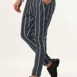 Allegra K Men's Dress Stripe Pants Slim Fit Flat Front Business Suit Trousers Pencil Pants 35 Allegra K Men's Dress Stripe Pants Slim Fit Flat Front Business Suit Trousers Pencil Pants