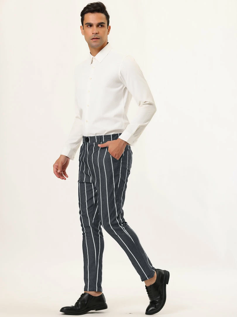 Allegra K Men's Dress Stripe Pants Slim Fit Flat Front Business Suit Trousers Pencil Pants 13 Allegra K Men's Dress Stripe Pants Slim Fit Flat Front Business Suit Trousers Pencil Pants