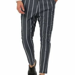 Allegra K Men's Dress Stripe Pants Slim Fit Flat Front Business Suit Trousers Pencil Pants 34 Allegra K Men's Dress Stripe Pants Slim Fit Flat Front Business Suit Trousers Pencil Pants