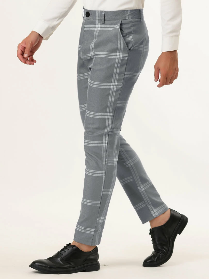 Allegra K Men's Plaid Dress Pants Casual Slim Fit Flat Front Checked Printed Business Trousers 5 Allegra K Men's Plaid Dress Pants Casual Slim Fit Flat Front Checked Printed Business Trousers