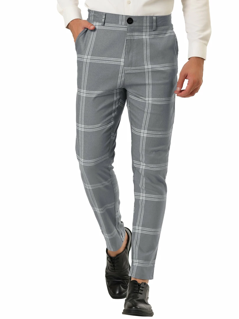 Allegra K Men's Plaid Dress Pants Casual Slim Fit Flat Front Checked Printed Business Trousers 4 Allegra K Men's Plaid Dress Pants Casual Slim Fit Flat Front Checked Printed Business Trousers