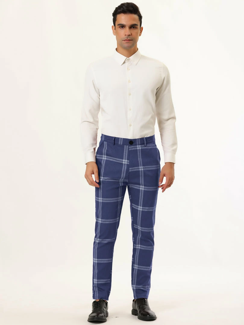 Allegra K Men's Plaid Dress Pants Casual Slim Fit Flat Front Checked Printed Business Trousers 30 Allegra K Men's Plaid Dress Pants Casual Slim Fit Flat Front Checked Printed Business Trousers