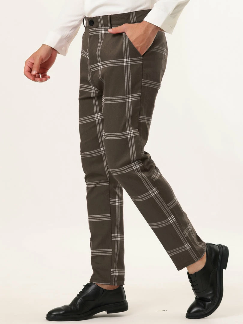 Allegra K Men's Plaid Dress Pants Casual Slim Fit Flat Front Checked Printed Business Trousers 35 Allegra K Men's Plaid Dress Pants Casual Slim Fit Flat Front Checked Printed Business Trousers