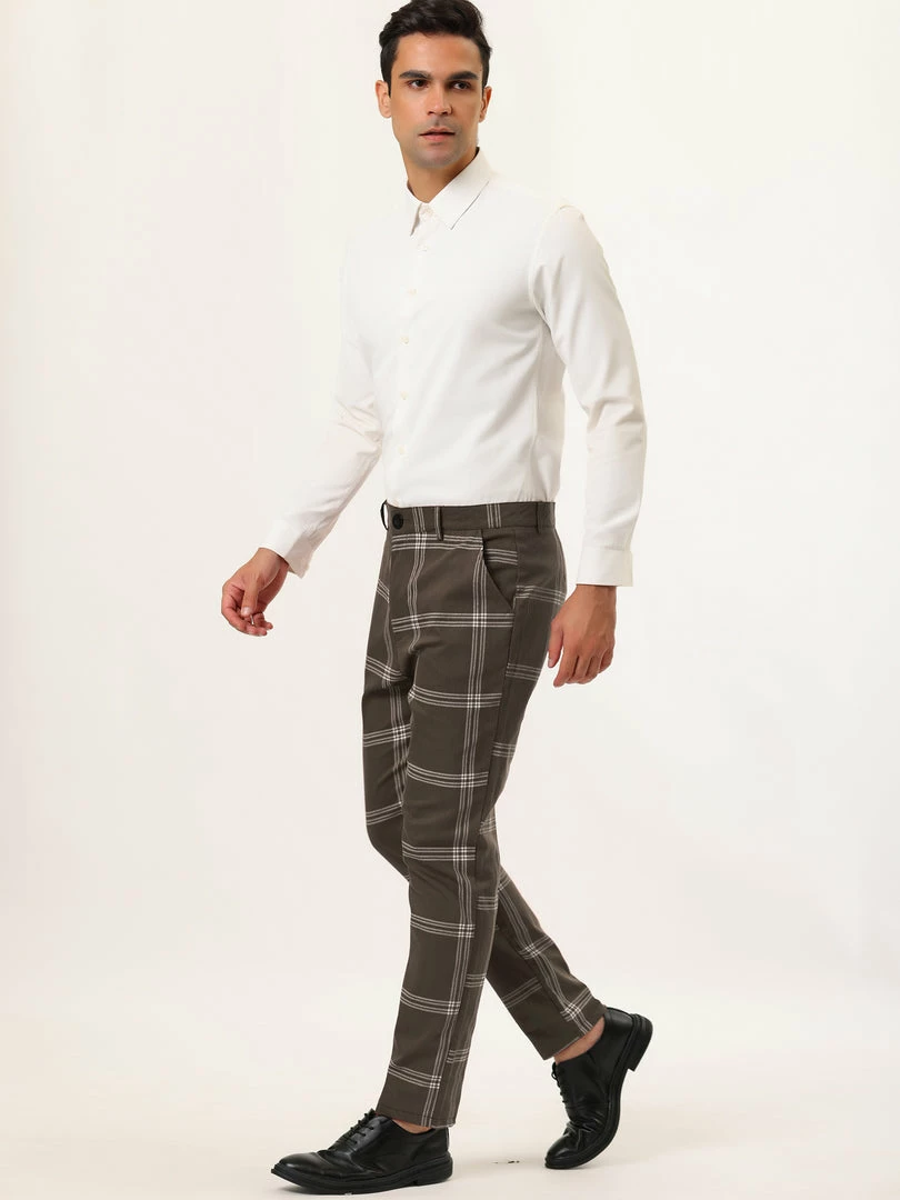 Allegra K Men's Plaid Dress Pants Casual Slim Fit Flat Front Checked Printed Business Trousers 37 Allegra K Men's Plaid Dress Pants Casual Slim Fit Flat Front Checked Printed Business Trousers