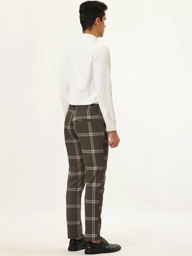 Allegra K Men's Plaid Dress Pants Casual Slim Fit Flat Front Checked Printed Business Trousers 38 Allegra K Men's Plaid Dress Pants Casual Slim Fit Flat Front Checked Printed Business Trousers