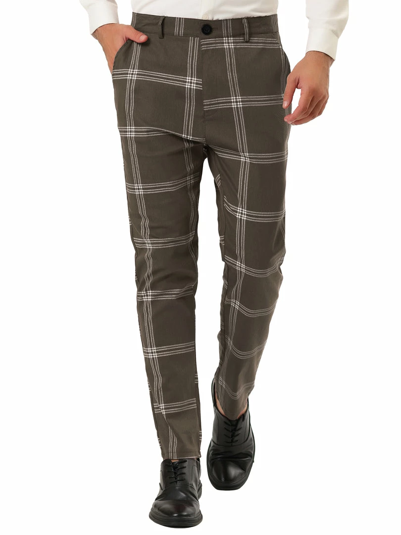 Allegra K Men's Plaid Dress Pants Casual Slim Fit Flat Front Checked Printed Business Trousers 34 Allegra K Men's Plaid Dress Pants Casual Slim Fit Flat Front Checked Printed Business Trousers