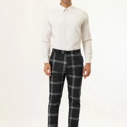 Allegra K Men's Plaid Dress Pants Casual Slim Fit Flat Front Checked Printed Business Trousers 54 Allegra K Men's Plaid Dress Pants Casual Slim Fit Flat Front Checked Printed Business Trousers