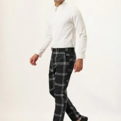 Allegra K Men's Plaid Dress Pants Casual Slim Fit Flat Front Checked Printed Business Trousers 55 Allegra K Men's Plaid Dress Pants Casual Slim Fit Flat Front Checked Printed Business Trousers