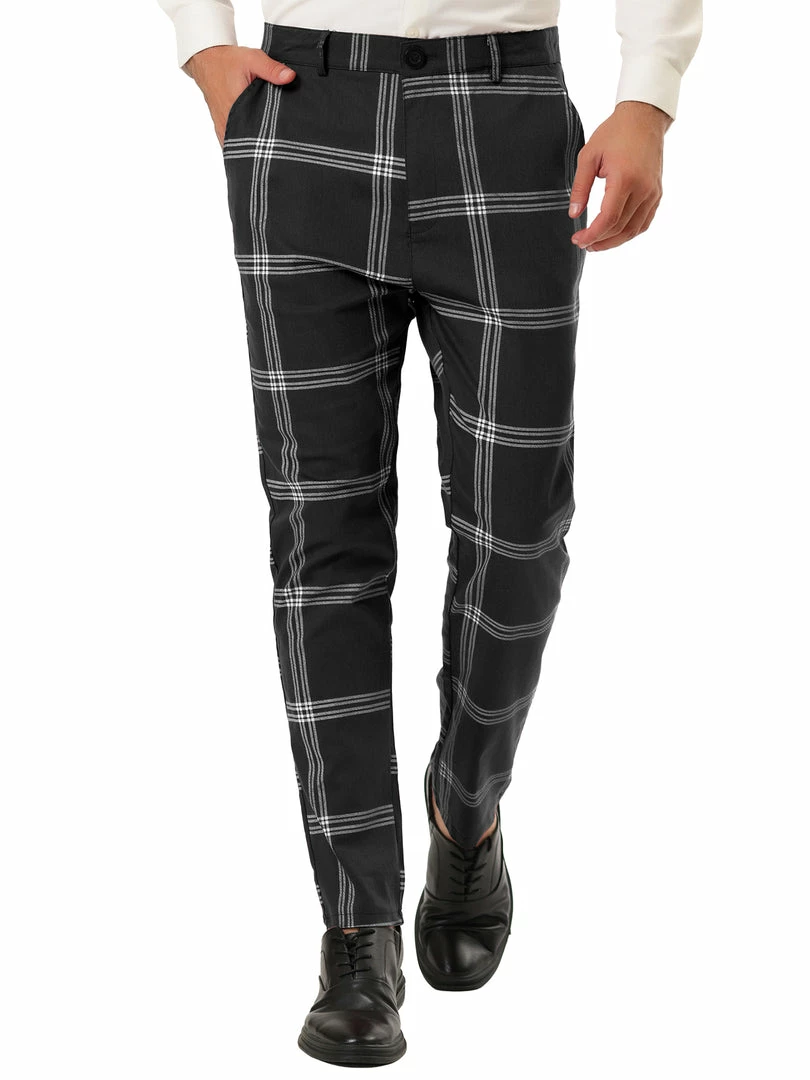 Allegra K Men's Plaid Dress Pants Casual Slim Fit Flat Front Checked Printed Business Trousers 16 Allegra K Men's Plaid Dress Pants Casual Slim Fit Flat Front Checked Printed Business Trousers
