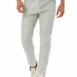 Allegra K Men's Business Striped Pants Drawstring Slim Fit Dress Trousers