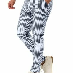 Allegra K Men's Business Striped Pants Drawstring Slim Fit Dress Trousers