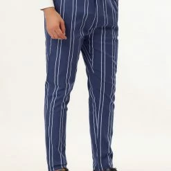 Allegra K Men's Dress Striped Pants Slim Fit Flat Front Business Prom Pencil Trousers