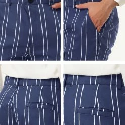 Allegra K Men's Dress Striped Pants Slim Fit Flat Front Business Prom Pencil Trousers
